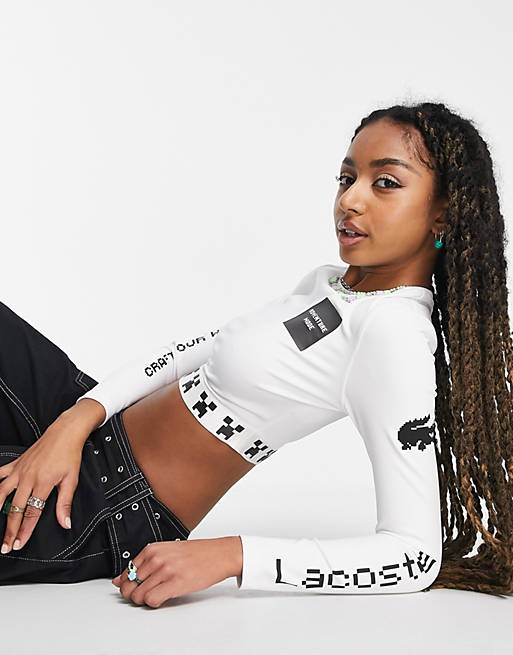 barrikade Natur quagga Lacoste x Minecraft graphic crop top with long sleeve in white | ASOS