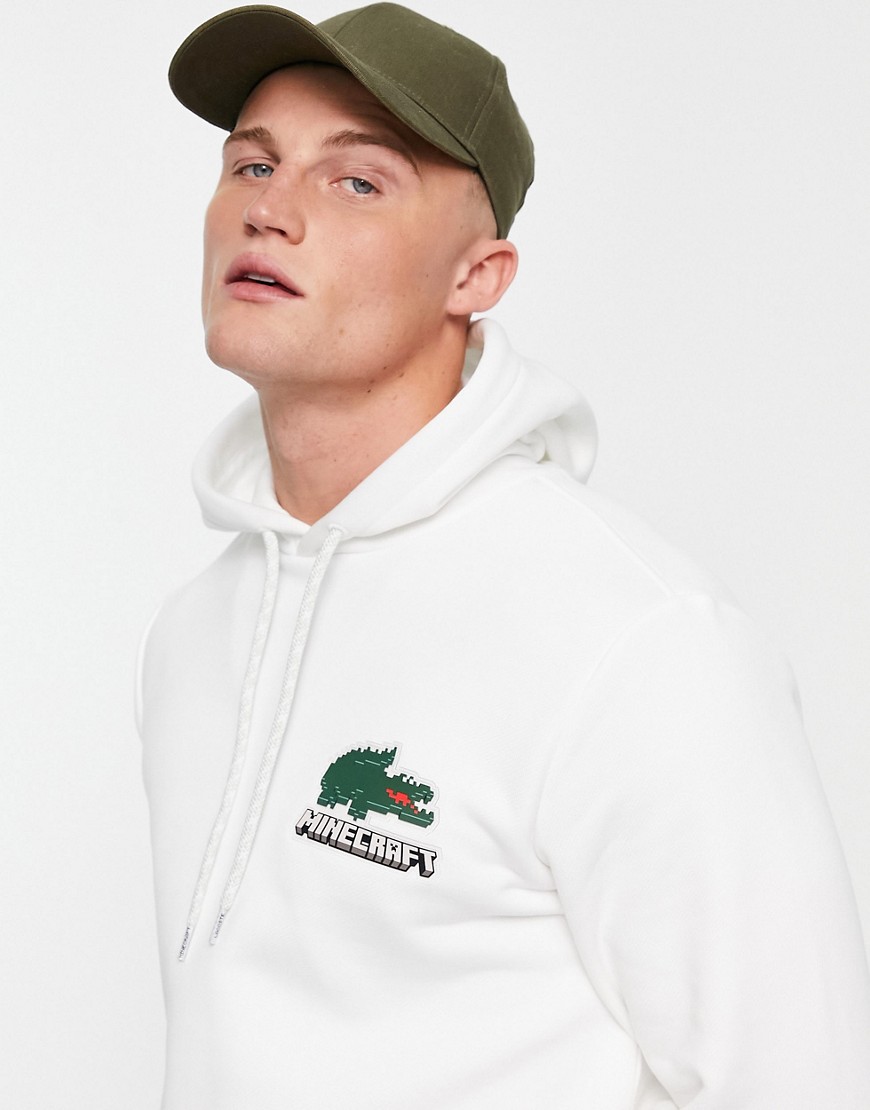 lacoste x minecraft logo hoodie in white