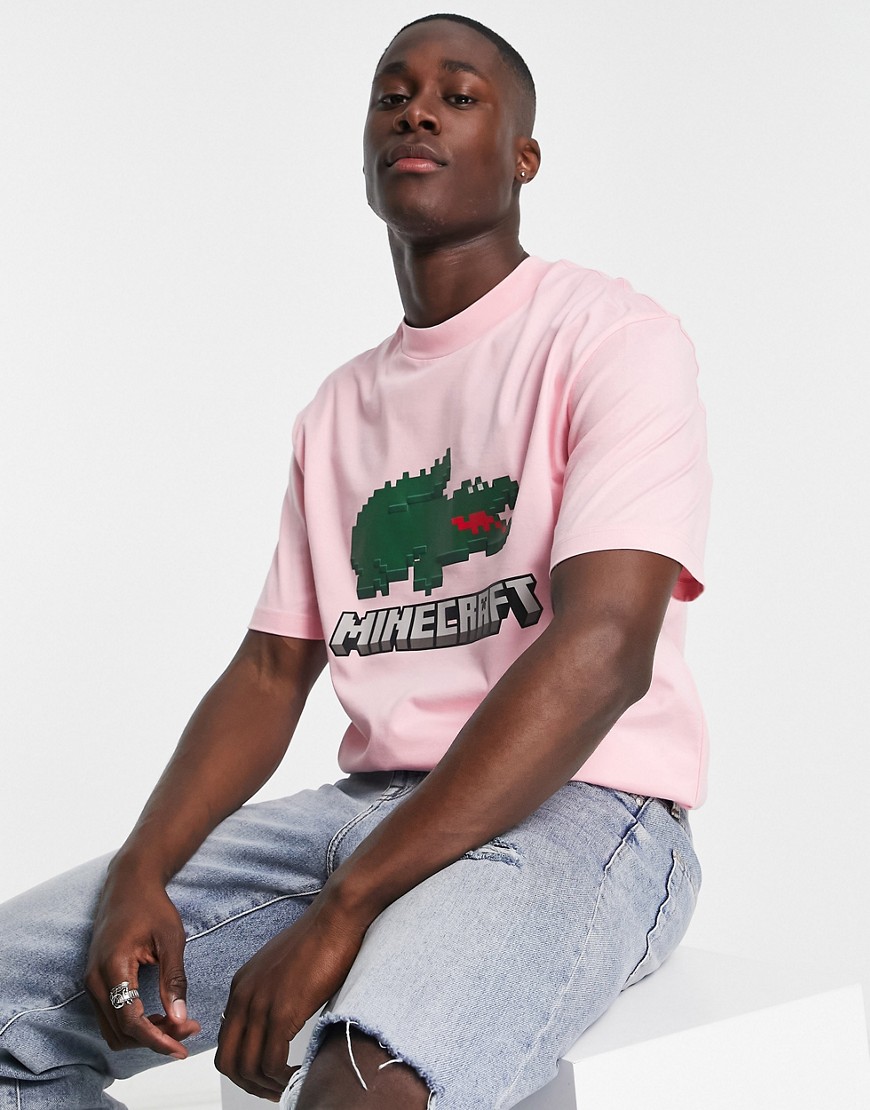 Lacoste x Minecraft logo t-shirt in pink