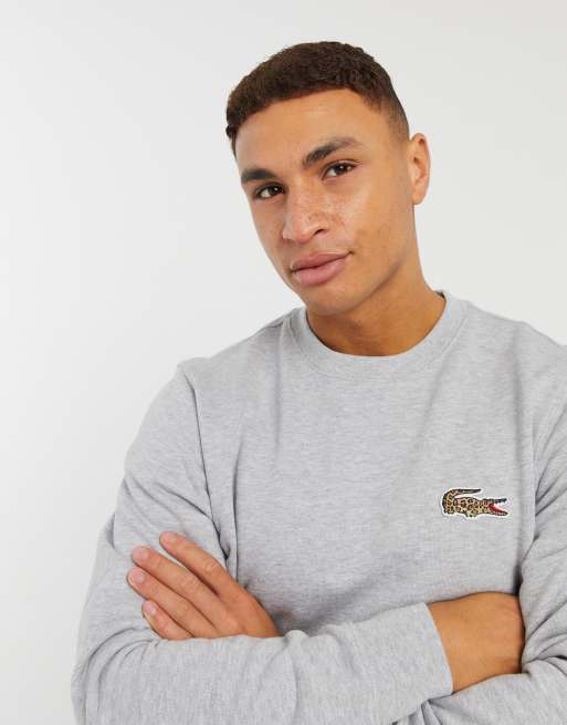 Lacoste x National Geographic Graues Sweatshirt mit Krokodil-Logo in  Leopardenmuster | ASOS