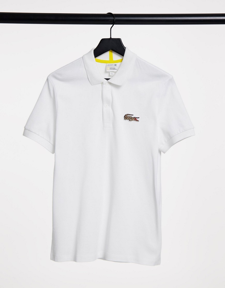 LACOSTE X NATIONAL GEOGRAPHIC LEOPARD CROC LOGO POLO IN WHITE,PH6286-00 6YH