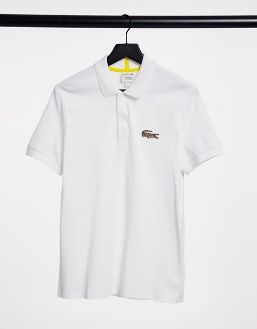 Lacoste x National Geographic leopard croc logo polo in white