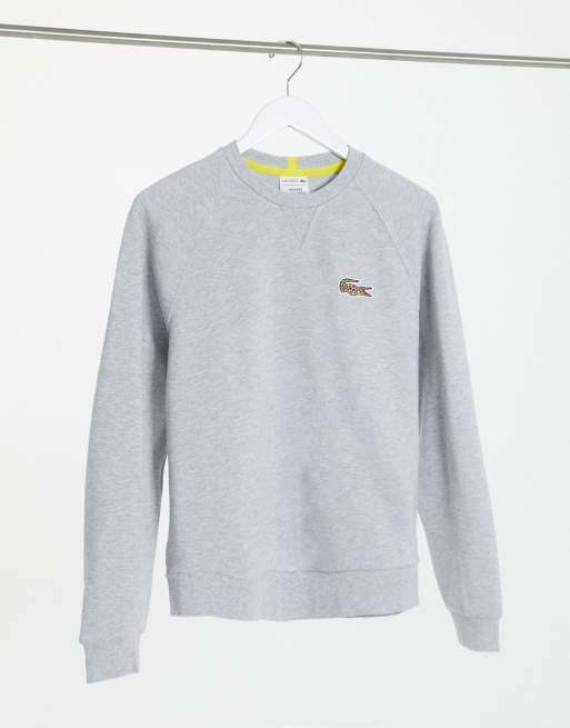 Lacoste x National Geographic – Srebrna bluza dresowa z nadrukowanym logo krokodyla