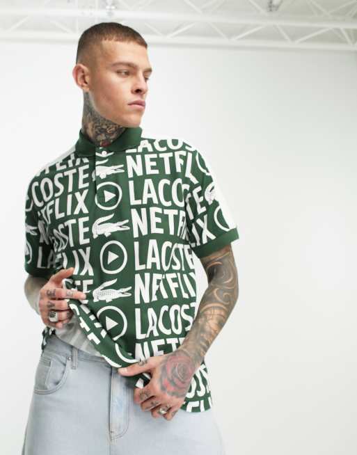 Lacoste x Netflix - Poloshirt met losse pasvorm in groen bedekt met logo