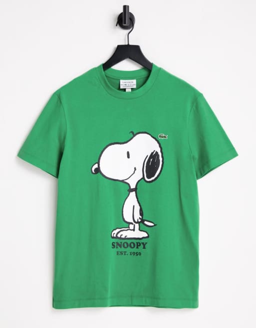 Lacoste x Peanuts - T-shirt met 'Snoopy' print in groen 