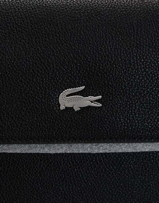 Lacoste - Zaino in pelle nera con tasca con patta e logo, 4 di 4