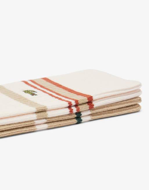 Lacoste – Zestaw 2 par białych i beżowych skarpetek z paskami, 3 z 3