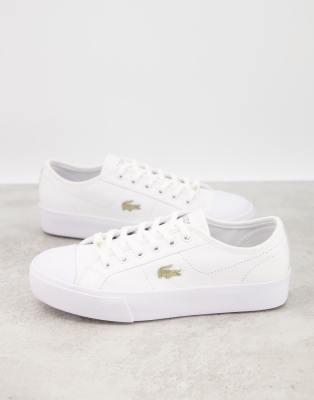 lacoste white shoes gold logo