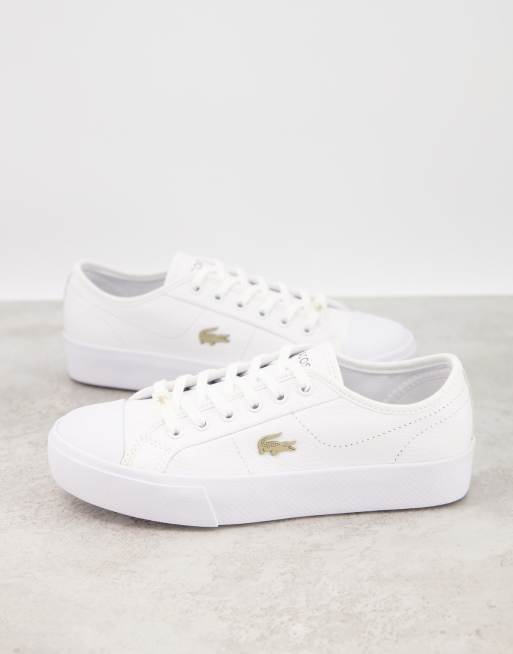 Lacoste Ziane Grand flatform sneakers in white with gold badge