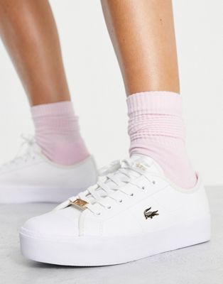 Lacoste Ziane grand flatform trainers in white with gold badge