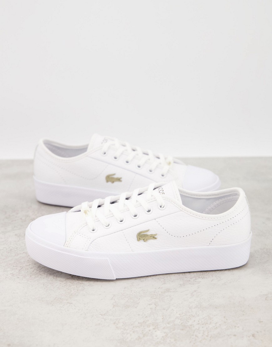 lacoste - ziane grand - sneakers flatform bianche con logo oro-bianco