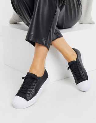 black leather lace up trainers