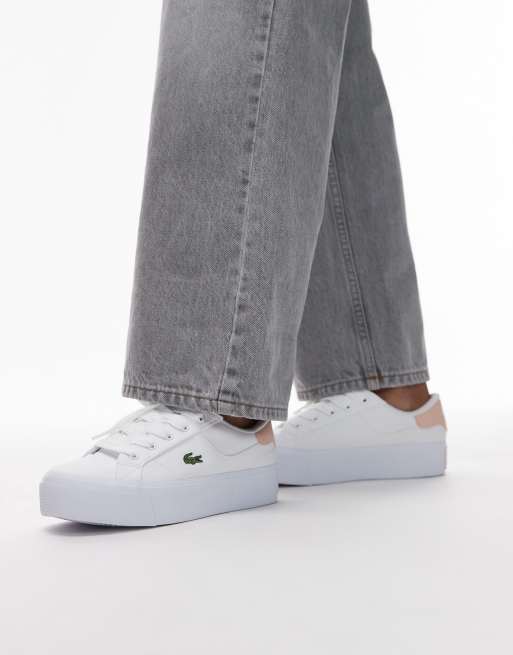 Lacoste – Ziane – Sneaker in Weiß und Rosa mit flacher Plateausohle
