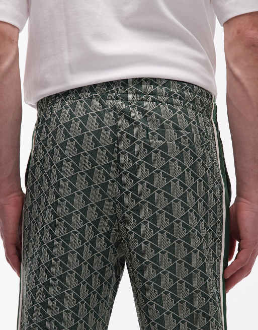 Lacoste – Zielone spodnie dresowe z prostymi nogawkami w monogramowy wzór, 4 z 5