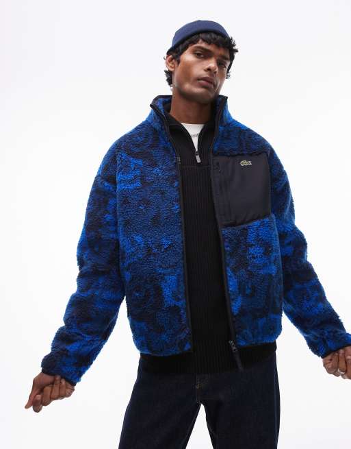 Lacoste zip fleece jacket in blue print