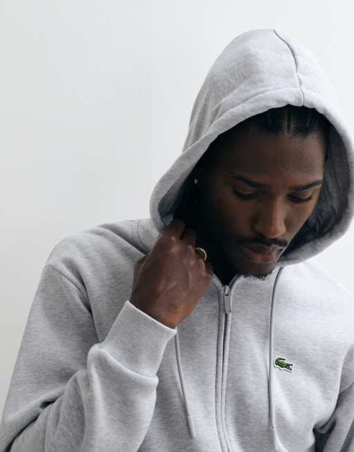 Lacoste zip front logo hoodie in grey, 2 of 5