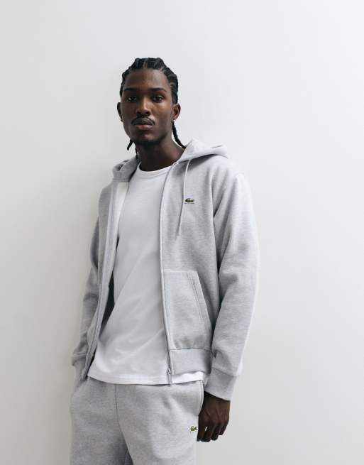 Lacoste zip front logo hoodie in grey, 5 of 5
