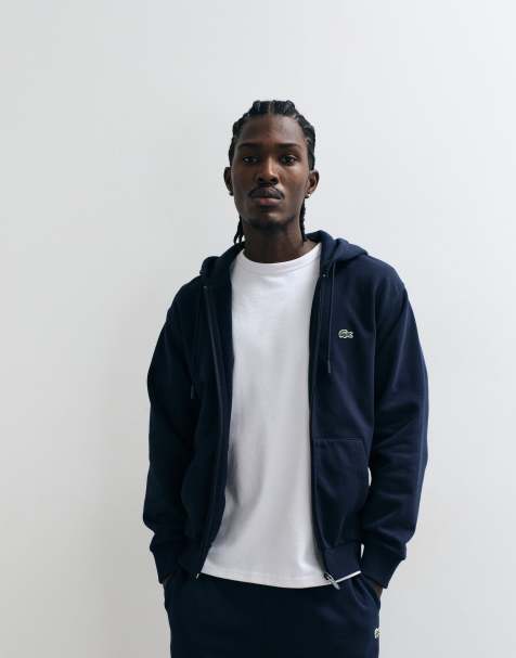 Lacoste zip front logo hoodie in navy - view 1