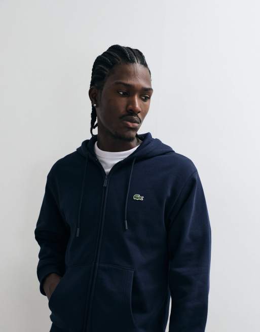 Lacoste zip front logo hoodie in navy, 2 of 5