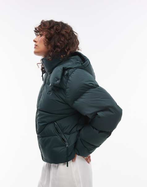 Lacoste zip puffa coat in dark green  - view 1