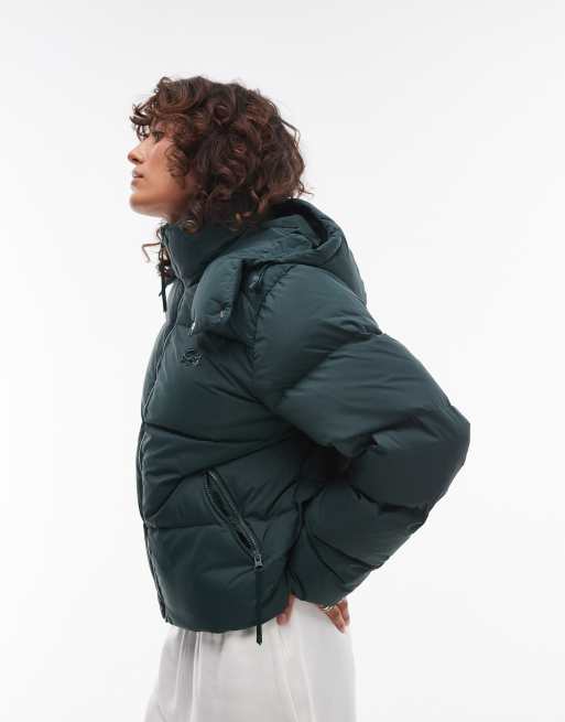 Lacoste zip puffa coat in dark green ASOS