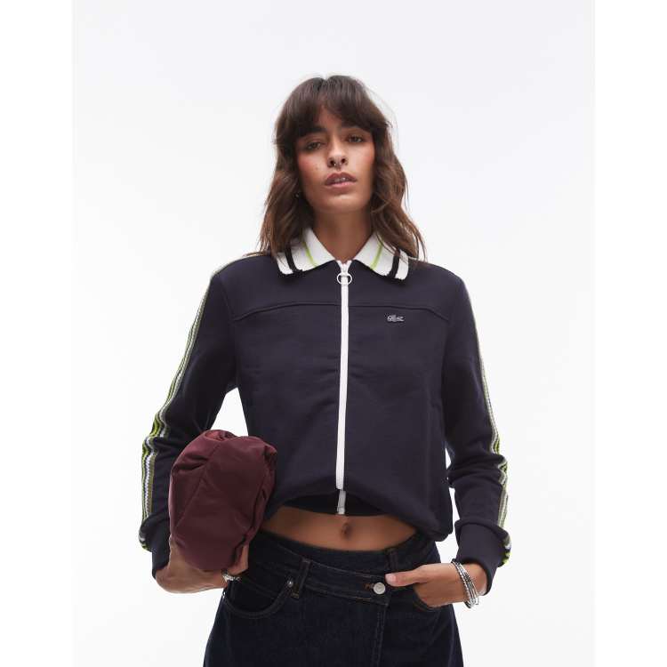 Lacoste zip stripe track jacket in black ASOS
