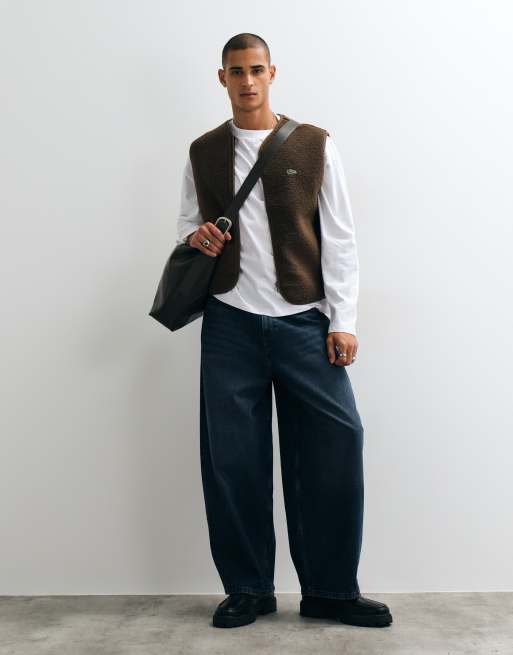 Lacoste zip through fleece gilet in dark brown , 3 of 5