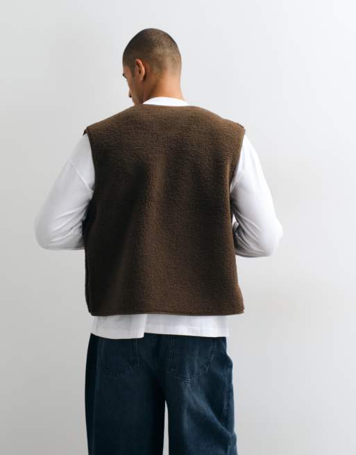 Lacoste zip through fleece gilet in dark brown , 5 of 5