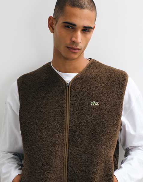 Lacoste zip through fleece vest in dark brown - view 1