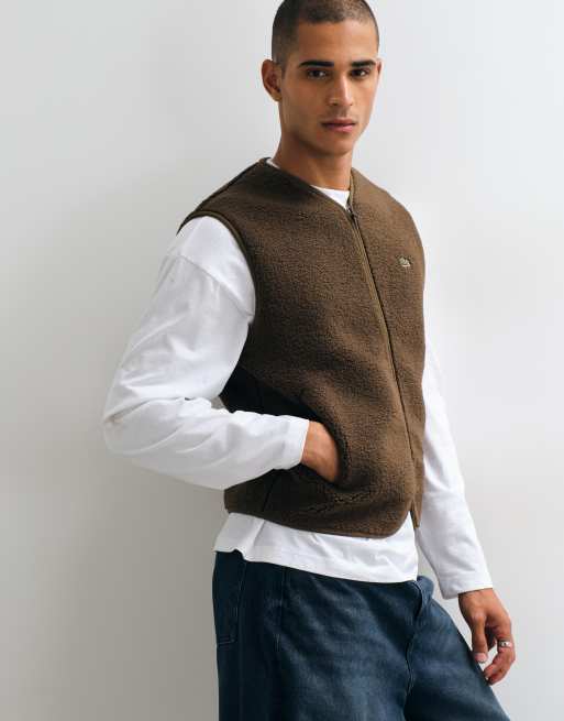 Lacoste zip through fleece vest in dark brown , 4 of 5