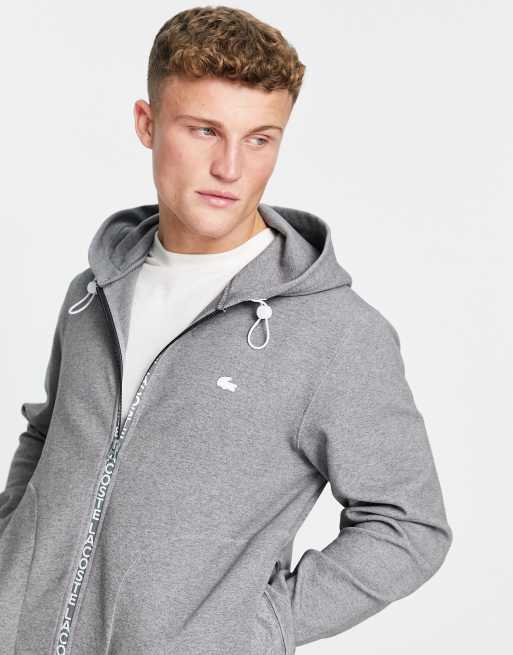 Lacoste zip through hoodie in gray