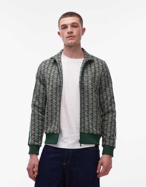 Lacoste zip through monogram track jacket in dark green - view 1