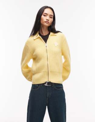 Lacoste zip thru knit cardigan in buttermilk yellow