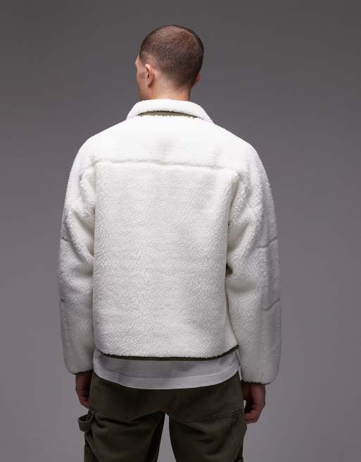 Lacoste – Zweifarbige Jacke aus Fleece in Weiß, 3 von 5