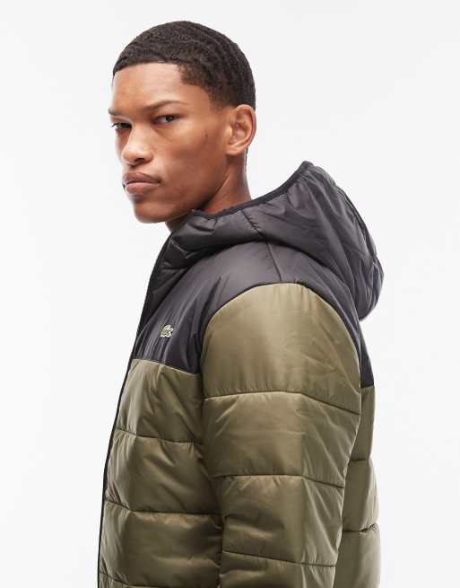 Lacoste – Zweifarbige Pufferjacke in Schwarz und Oliv, 4 von 5