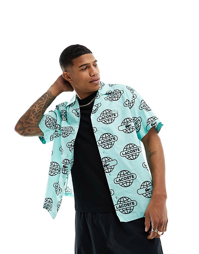 Lacoste - Lacsote all over logo graphics short sleeve shirt in green