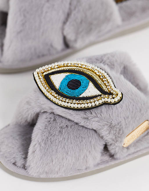 Women Laines London Eye slipper with detachable brooch in grey 