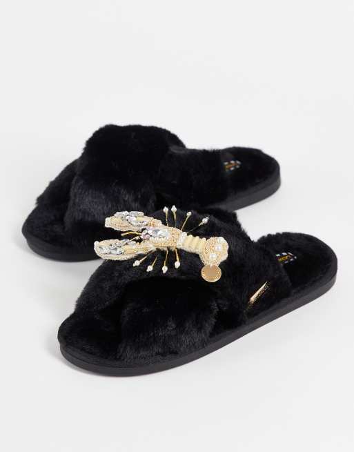 Laines London - Lobster - Pantoffels met afneembare broche in vorm van kreeft in zwart