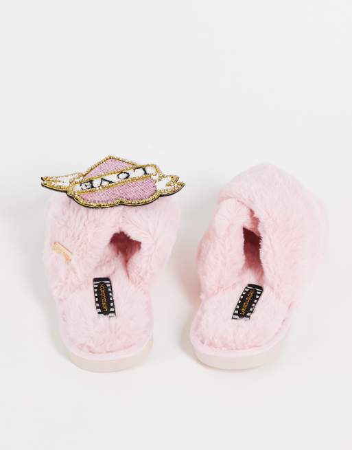 Laines London - Love - Hjemmesko med aftagelig broche i pink, 3 af 4