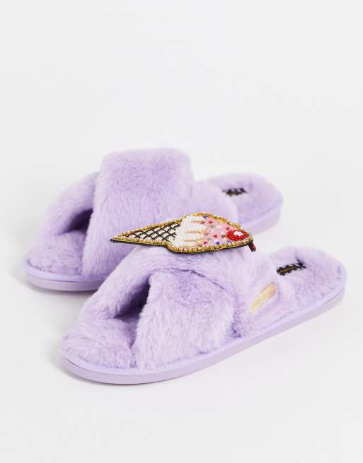 Laines London - Pantoffels met afneembare broche in vorm van ijsje in lila