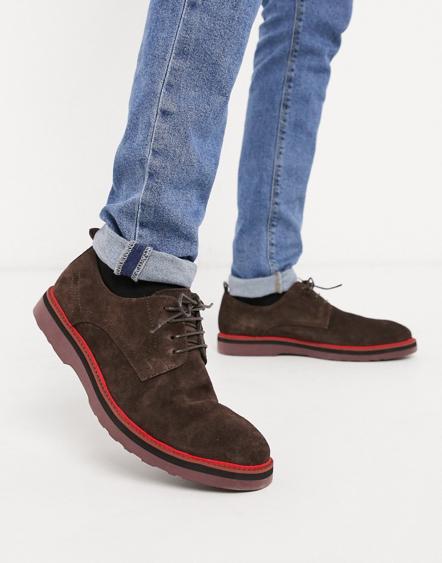 Lambretta lace up suede shoe with chunky sole-Brown