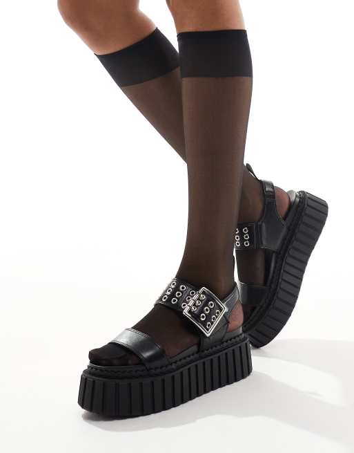 Lamoda – Advocate – Sandalen in Schwarz mit Schnallendetail und flacher Plateausohle