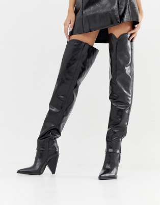 cone heel knee high boots