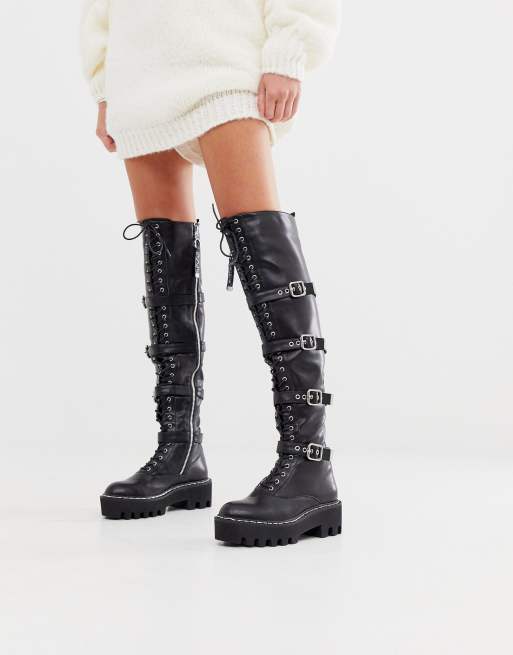 Lace up over clearance the knee flat boots