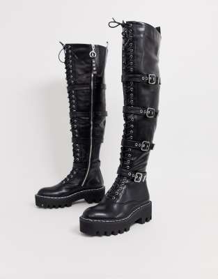 lace up over the knee flat boots