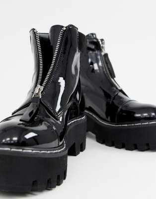 patent leather chunky boots