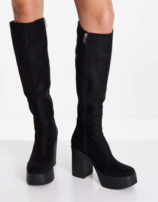 Lamoda Bottes montantes plateforme en su dine Noir ASOS