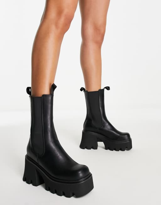 Lamoda - Bottines chelsea à talon mi-haut et semelle chunky - Noir , 2 de 4