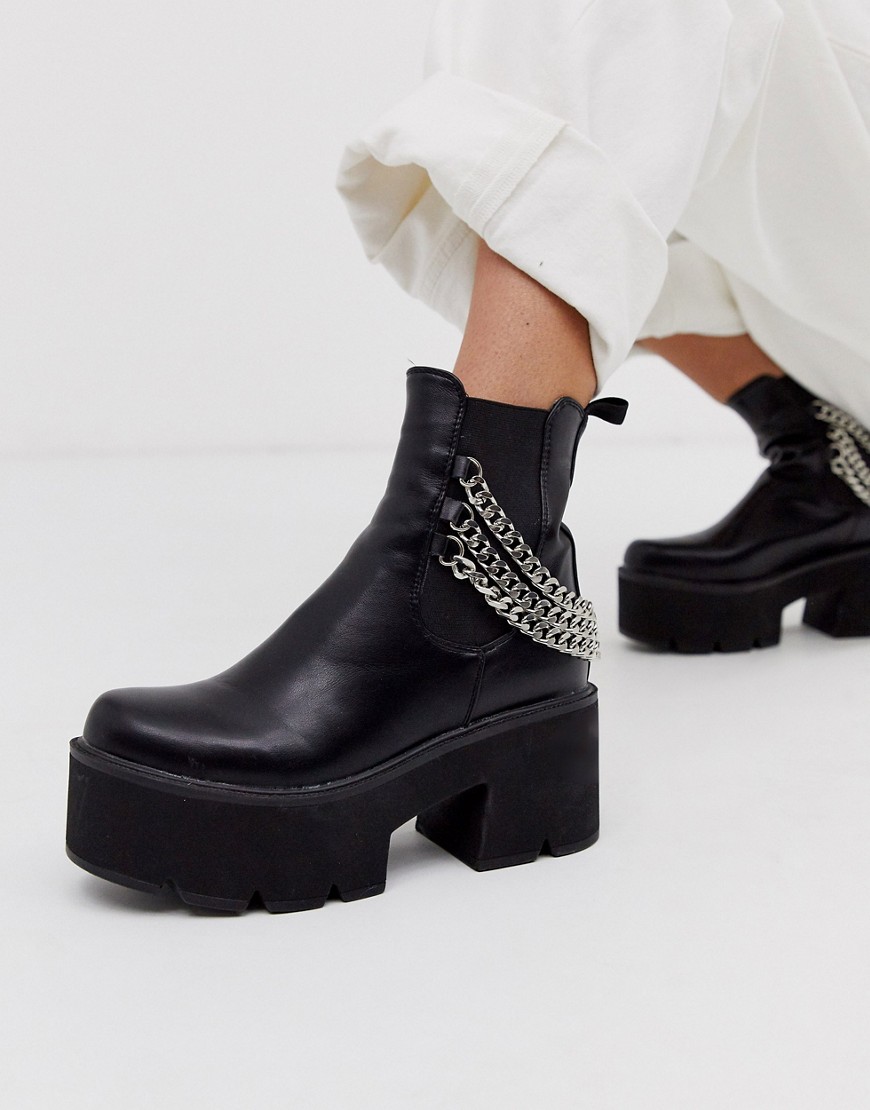 Lamoda - Chelsea boots met dikke zool en kettingdetail in zwart