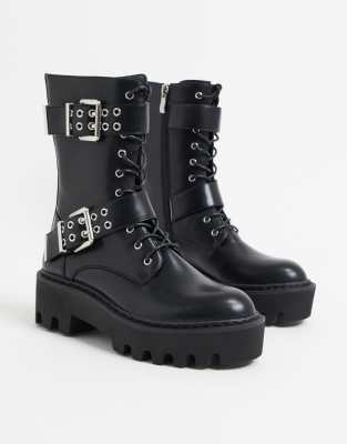 chunky boots with buckles